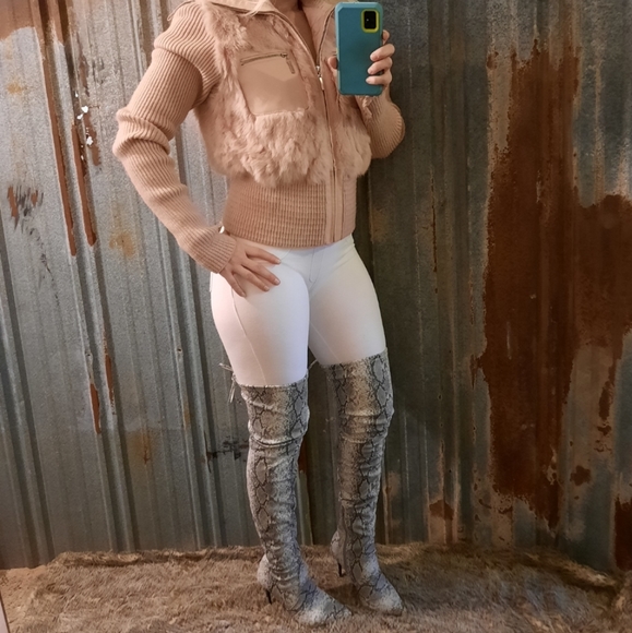 Snake Skin Over the Knee Leather Stiletto Boots - Picture 2 of 16